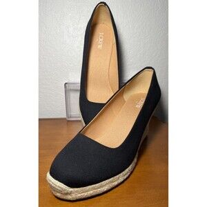 J Crew Seville Canvas Wedges Espadrilles Pumps Womens Size 9 Black